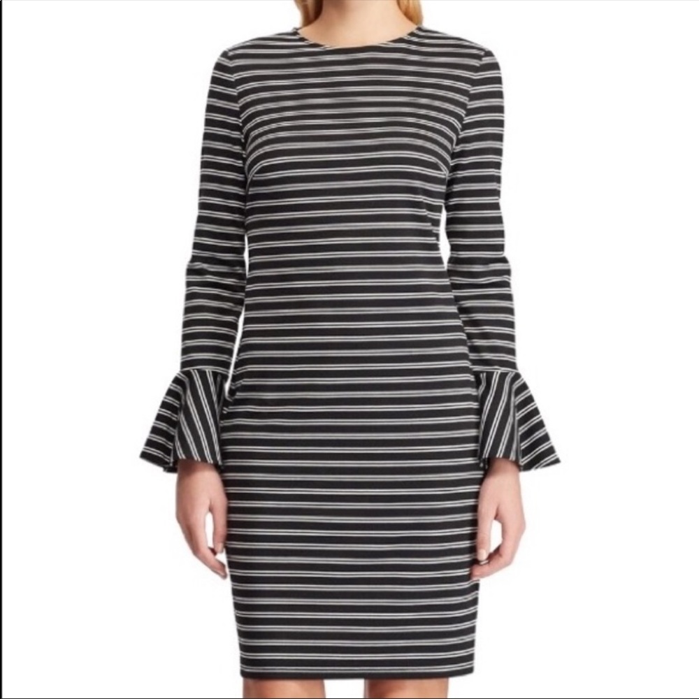 Chaps Black & White Striped Bell Sleeve Dress